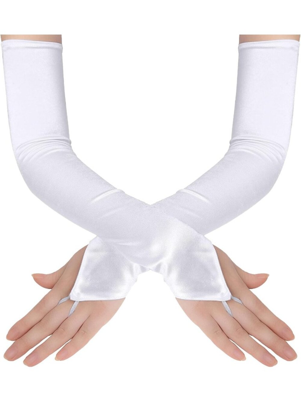 Women's White Fingerless 1920s V-shaped Hook Finger Flapper Opera Gloves